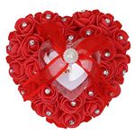 Wedding Ring Box Foam Rose Ring Box Heart Shaped Ring Pillow Flower Ring Storage Holder Box Ring Preservation Jewelry Display Case for Girlfriends Wife Lover Gift (Red)