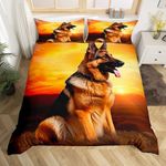 Feelyou Dog Print Duvet Cover 3D German Shepherd Puppy Print Bedding Set for Kids Boys Girls Children Pet Animal Theme Comforter Cover Ultra Soft Brown Decor Bedspread Cover King Size Zipper