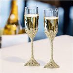 Popgege Gold Wedding Champagne Flutes,Crystal Glasses Champagne Toast for Wedding Decorations,Champagne Glasses Set of 2,Gold Party Cups for Mr and Mrs, Engagement Gifts for Couples - 7oz
