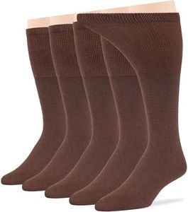 7BigStars Men Diabetic Loose Dress Business Cotton Mid Calf Socks - 5 Pack Big Tall - Solid Casual - Sock Size 13-15 Shoe Size 12-15 XL Brown