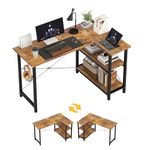 CAIYUN 46.5" Computer Desk with Shelves, L Shaped Desk, Home Office Desk with Storage, Bureau De Travail, Study Table with Adjustable Desk Shelf, Corner Desk for Bedroom, Rustic Brown