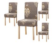 House of Quirk Elastic Chair Cover Stretch Removable Washable Short Dining Chair Cover Protector Seat Slipcover (Pack 4, Beige Brocade), Polyester