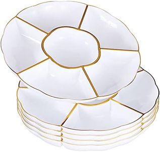 Matana 5 Vassoi in Plastica Bianca con 6 Compartimenti e Bordo Dorato, 30cm - Piatti da Portata a 6 Sezioni per Snack, Antipasti, Aperitivo, Frutta, Stuzzichini, Condimenti, Feste