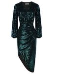 GRACE KARIN Sequins Dress for Women V-Neck Long Sleeve Pencil Dress Vintage Festival Christmas Party Dress Sequined Dark Green XXL