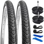 YunSCM 2-Pack 28 inch / 700C Road Bike Tyres 28x1.40 700x35C ETRTO 35-622 with 2 Pack 700C Bike Inner Tubes 700x35/43C FV48mm Presta Valve Compatible with 700x35C 37-622 Bicycle Bike Tyres & Tubes