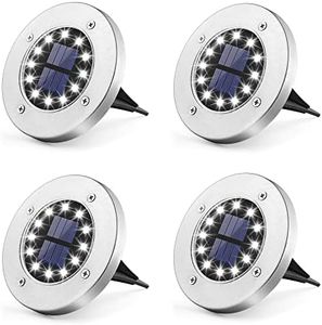 Solpex Luci da pavimento a energia solare, 12 LED, 4 pezzi, bianco, in acciaio inox, impermeabile, per esterni, giardino, terrazza, prato, cortile, passerella