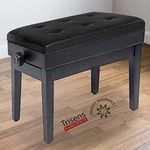 Adjustable Piano Bench Wooden Piano Stool with Music Storage & Height Adjustable- PU Leather and Solid Wood (Black with Music Storage)