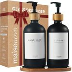 MaisoNovo Bathroom Soap Dispenser Set - Glass Soap Dispenser with Pump - Black Bamboo Black Pump 16.9 fl oz - Kitchen Soap Dispenser Set of 2 - Soap and Lotion Dispenser Set with Tray