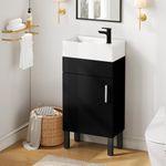 DWVO 16 Inch Bathroom Vanity Sink Combo for Small Space, Freestanding Bathroom Cabinet with Undermount Ceramic Sink, Modern Bathroom Storage Vanity Soft-Close Doors, Black