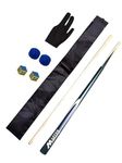 KBA Snooker and Pool Master Cue Stick 9mm tip Size Half Joint with Cue Cover, Glove, 2 Chalk, 2 tip