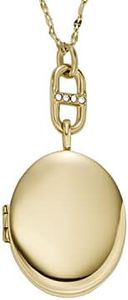 Fossil Women's Stainless Steel Gold Locket Engravable Necklace, Color: Gold (Model: JF04426710)