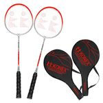 Konex Lightweight Aluminium Composite Badminton Racquet with Free 3/4 Cover | for Beginner and Intermediate Players (Pack of 2, Red)