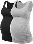 Peauty "Long Enough to Cover Hip Maternity Side Ruch Tank Tops/Basic Maternity Tops for Summer Casual Wear (S-3XL), Black+gray, Small