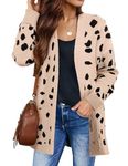 ZESICA Women's 2023 Fall Winter Long Sleeves Open Front Leopard Print Knitted Sweater Cardigan Coat Outwear,A Beige,Large