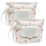 2 Pack Small Size Portable Wet Wipe Pouch Container (7’’ x 5.4’’), Reusable & Refillable Baby Wipes Case Holder, Eco Friendly Handy Travel Diaper Wipes Carrying Dispenser (Heart & Cat)