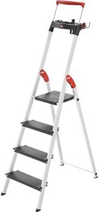 Hailo TopLine L100 8050-307 Aluminium Safety Stepladder with Multifunctional Shell, Safety Holder, Platform Lock and 130 mm Extra-Deep Steps, Black, 8050-407