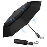 TECKNET Windproof Umbrella, Strong Compact Travel Automatic Umbrellas, Large Wind Resistant Umbrella with 10 Ribs, Folding Lightweight Golf Automatic Umbrella for Rain - Men, Red&Black