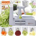 Brieftons 7-Blade Spiralizer: Strongest-and-Heaviest Duty Vegetable Spiral Slicer, Best Veggie Pasta Spaghetti Maker for Low CarbPaleoGluten-, with Blade Caddy, Container, Lid & 3 Recipe Ebooks
