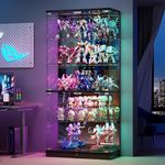 HNEBC 5 Tier Display Cabinet - 66.9" Curio Cabinet with Glass Doors and Lockable, Display Cases with RBG Lights and Human Body Sensor, Bookcases for Collectibles, Figurines, Books, Toys, Black