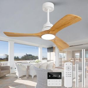 OMYU 42 inch Ceiling Fan with Light and Remote Control,Wall Switch,Solid Wood Blades,Dimmable,Reversible Quiet DC Motor,Power off Memory Modern White Ceiling Fan for BedRoom Patio Indoor Outdoor