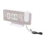 QAWACHH 7.4" Digital Dimmable Projection Alarm Clock with Fm-Radio-Table Mirror with Time Projector (White)