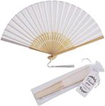 SL crafts 50 Sets Imitated Silk Hand Fan with Tassel and Gift Bags and Thank You Gift tag Fabric Folding Hand Fans Bamboo Folded Handheld Fan Wedding Fan Bridal Dancing Props Party Favors (White)