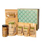 Foodcloud.in Sweet & Savoury Gift Hamper (Pack of 6) | Oats & Almond / Choco Chip Cookies, Baked Mathi, Caramel Popcorn, Baked Moong Dal Twisty, Chatpat - Gourmet Aam Papad, and Baked Nut Cracker | Traditional Indian Snacks | 100% Vegetarian | Homemade & Baked