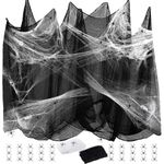 Pomefar Halloween Decoration, 6Pcs Black Halloween Decorative Fabric Cloth, 100g Halloween Spider Webs and 50Pcs Spiders, Halloween Decoration for Party