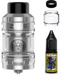 Zeus Tank Stainless Steel Silver Compatible With Geekvape Z Sub-Ohm Coils Inc 2 Mesh Coils + Extra Large Bubble Glass + 10ml NIGHTMARE Juice + Cotch Band AKA Nicotine Free