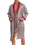 Haseil Men's Luxurious Kimono Robe with Shorts Summer Printed Silk Satin Bathrobes, Red, Tagsize3XL=USsizeL