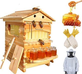Self-Flowing Beehive Starter Kit, Automatic Wooden Bee Hives Box with Observation Window & Honey Spout, Complete Bee Keeping Starter Kit for Beginners, Backyard Beekeeping