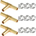 MSAEIQUN Brass Hose Barb, Tee Shaped 3 Way Hose Barb Fitting 5/16" (8mm) Barb Splicer Mender with Stainless Steel Pipe Clamps air Hose Repair kit for Water/Fuel/Air (Pack of 3) (Tee 3-Way, 5/16 3pcs)