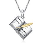 YFN Reading Lover Gift Book Necklace Sterling Silver Reading Women Jewelry for Book club staff Librarian Bookworm 18", Sterling Silver, No Gemstone