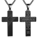 HSWYFCJY Black Canada Flag Cross Necklace for Men,lsaiah41:10 Christian Scripture Bible Verse Holy Pendant Necklace First Communion Confirmation Gifts for Boys(24 inches)