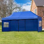 Harrier Luxury Pop Up Gazebo - 3m x 6m Large Gazebo + Adjustable Height | 4x Colours - White, Grey, Blue, Green | Plain & Window Side Panels | Travel Bag Included (1x Plain + 2x Window Sides, Blue)