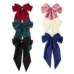 Big Bow Barrettes, BetterJonny 6Pcs Silky Satin Bows Barrettes Hair Clip with Long Silky Bows Hair Clips for Girls Women, Adult Teens Hair Accessories…