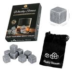 Welsberg Pack of 9 Whisky Stones, "On the Rocks" Cooling Whiskey Cubes with Practical Fabric Bag, Ice Cubes for Drinks Made of Soapstone, grey