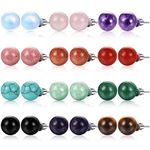 Laumoi 12 Pairs Natural Agate Stone Ball Studs Crystals Gemstone Amethyst Rose Quartz Earrings Studs Round Polished Earrings Jewelry for Women, natural stones, No Gemstone