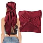 Bewudy 35" Large Square Satin Head Scarf, Silk Scarf for Women Hair Bandana, Head Scarves for Hair Wrapping and Sleeping at Night(Wine Red)