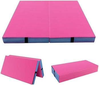 Giantex 4" Thick Folding Gymnastics Mat, 4' x 4' Tumbling Mat with Carry Handles, Bio-Folding Gym Mat for Kids, Cheer Mat for Tumbling, Tumble Mat for Gymnastics (Pink)