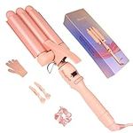 Beyond Hair 3 Barrel Curling Iron Hair Waver, Triple Barrel Hair Curler, Ceramic Tourmaline PRO Hair Crimper, 25mm Deep Waver Curling Wand, LCD Display, Fast Heating, Dual Voltage, Rose Gold.