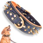 Bruby Premium Leather Dog Collar with Soft Padding, Brass Studs & Brass Spikes, Dog Neck Belt, Dog Belt, Genuine Leather Collar for Dog, 2 inch Width (Medium)