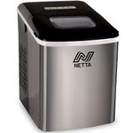 NETTA Ice Maker Machine for Home Use Makes Cubes in 10 Minutes - Large 12kg Capacity 1.8L Tank - No Plumbing Required - Includes Scooper and Removable Basket - Stainless Steel & Black