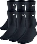 NIKE Dri-Fit Training Everday Cotton Cushioned Crew Socks 6 PAIR Black with White Signature Swoosh Logo) LARGE 8-12-UNISEX