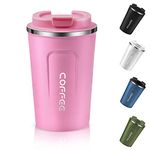 Dycietx Travel Mug with Leakproof Lid Reusable Insulated Coffee Cup for Hot & Cold Drinks/Tea Portable Stainless Steel Thermal Takeaway Travel Coffee Mug for Car/Outdoor/Picnic/Office/School (Pink)