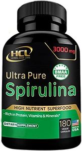 Organic Spirulina Powder Capsules 3000 mg - Purest Non-Irradiated Blue Green Algae - Best Raw Vegan Protein - Green Superfood - Natural Multivitamins – 180 Pills Made in The USA