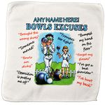 personalised4u Bowls Excuses Microfibre Cleaning Cloth - Add Any Name - Perfect for cleaning Bowls Balls and Jack