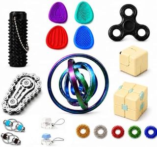 20 Pcs PLUVIKO Fidget Toys Set for Adults and Young Adults, Fidget Spinner, Fidget Ring, Fidget Cube, Sensory Stress Toys Pack, Cool Desk Toys for Office Classroom Travel, Gifts for 15+ and Adults