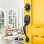 Natsukage Front Door Handle Front Door Lock Set Matte Black Entrance Handle Set with Lock Heavy-Duty Adjustable Entry Door Lock Set with Deadbolt and Knob Handle Reversible for Right & Left Handed