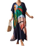 Bsubseach Beach Cover Up for Women V Neck Kaftan Dress Plus Size Caftan Bathing Suit Coverup Leaf Print